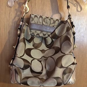 💯Coach Carly Signature Brown Shoulder Bag/Wallet